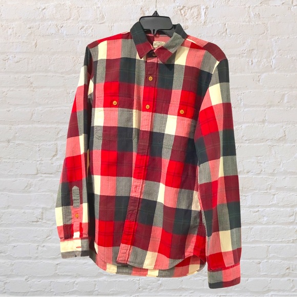 J. Crew Other - J Crew Slim Fit Flannel Shirt Men's Medium Red Black White Plaid 100% Cotton